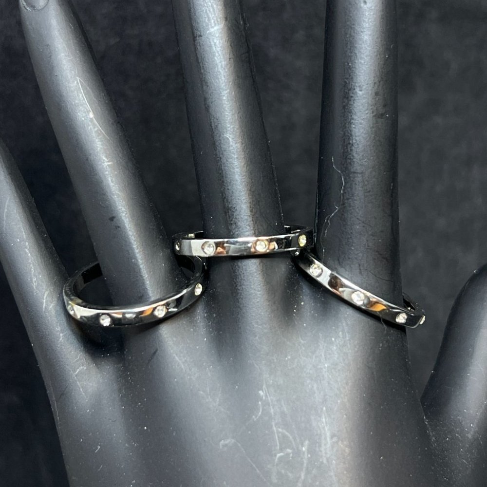 Lot of 3 Silver Tone And Rhinestone Stackable Band Rings Sz 9 (R306)